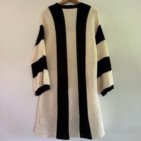 4SI3NNA Black and Cream Striped Midi Sweater Dress Bell Sleeves - Picture 4 of 10